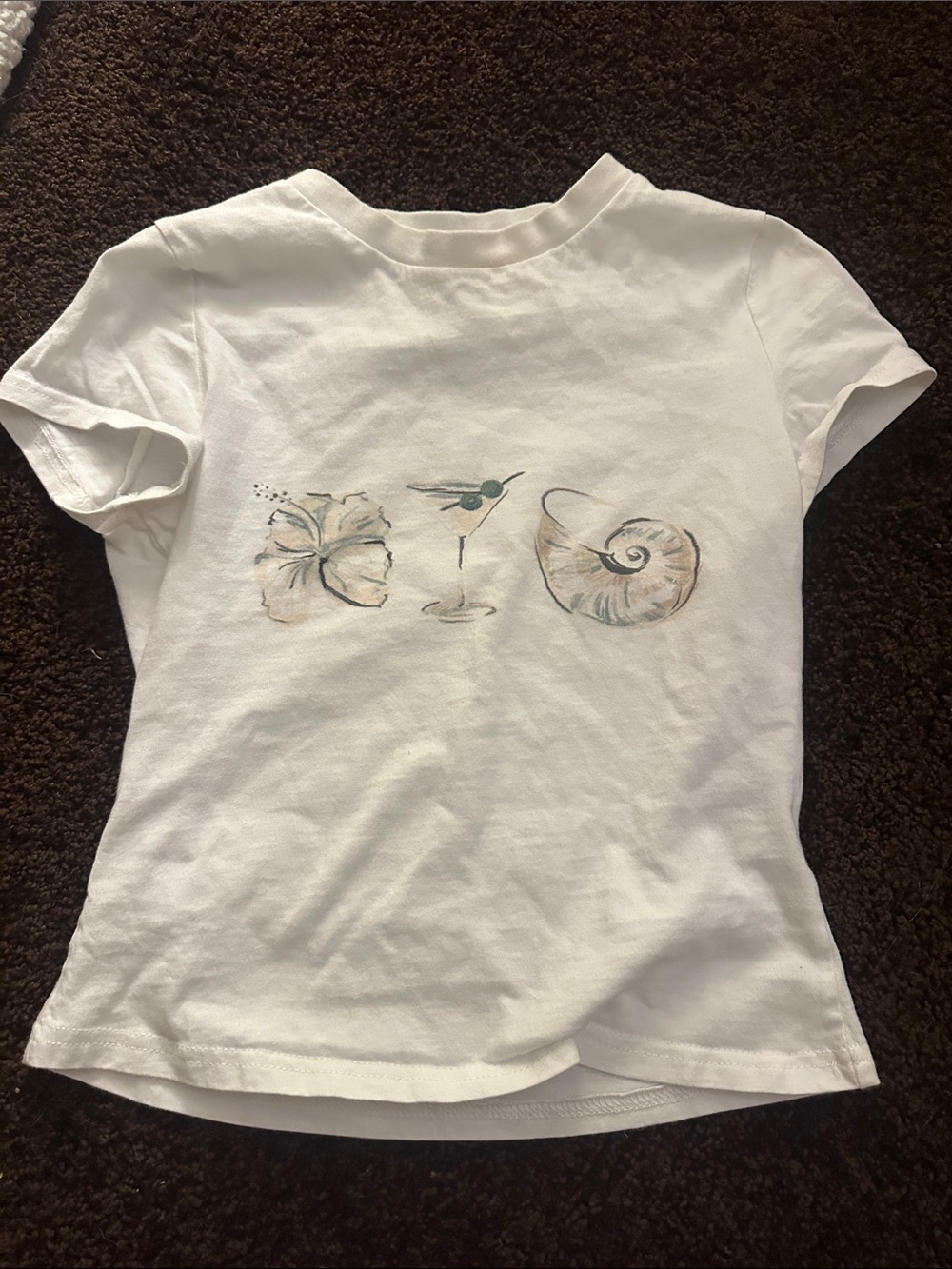 Princess Polly White Short Sleeve Tee with Seashell & Cocktail Graphic